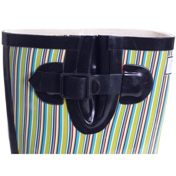 Women Rubber Rain Boots, Black Retro Design Rainboots - Picture 3 of 3